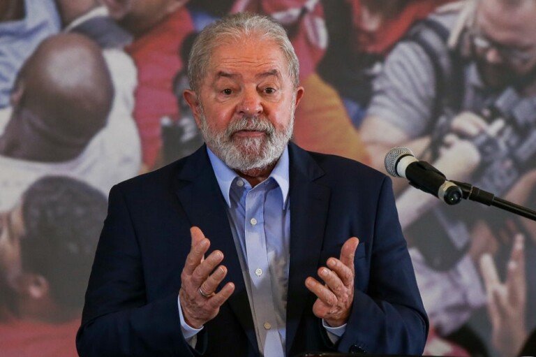 SAO BERNARDO DO CAMPO, BRAZIL - MARCH 10: Luiz Inacio Lula da Silva, Brazil's former president, speaks during a press conference after convictions against him were annulled at the Sindicato dos Metalurgicos do ABC on March 10, 2021 in Sao Bernardo do Campo, Brazil. Minister Edson Fachin, of the Federal Supreme Court, annulled on Monday the criminal convictions against former leftist President Luiz Inacio Lula da Silva on the grounds that the city of Curitiba court did not have the authority to try him for corruption charges and he must be retried in federal courts in the capital, Brasilia. The decision means Lula regains his political rights and would be eligible to run for office in 2022. (Photo by Alexandre Schneider/Getty Images)