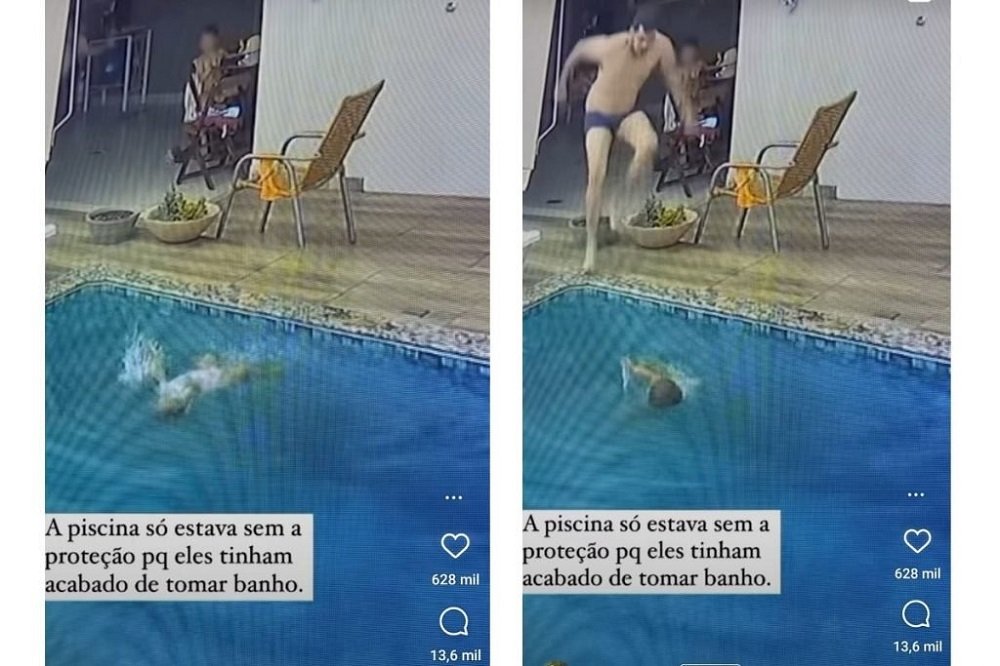 Viralizou: bebê entra em piscina sozinha e o pai a salva de afogamento