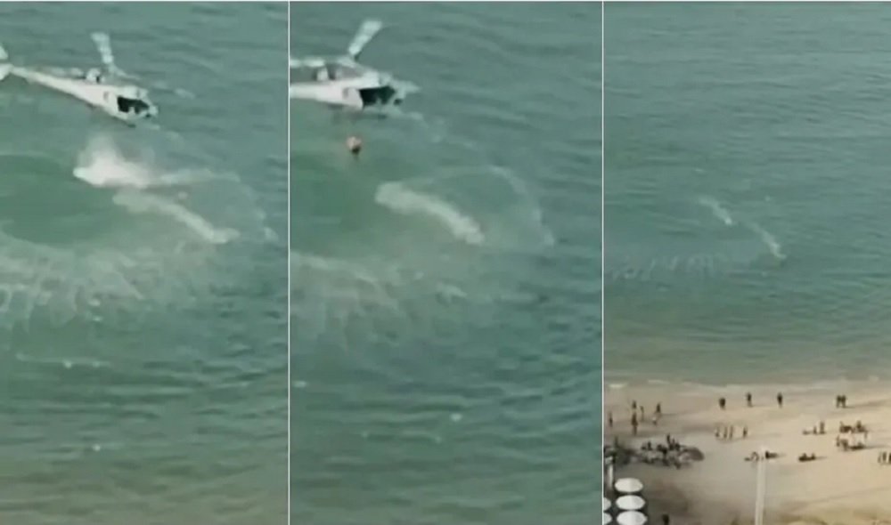 [VÍDEO] Policial pula de helicóptero no mar, persegue a nado e captura jovem suspeito de furto em Fortaleza
