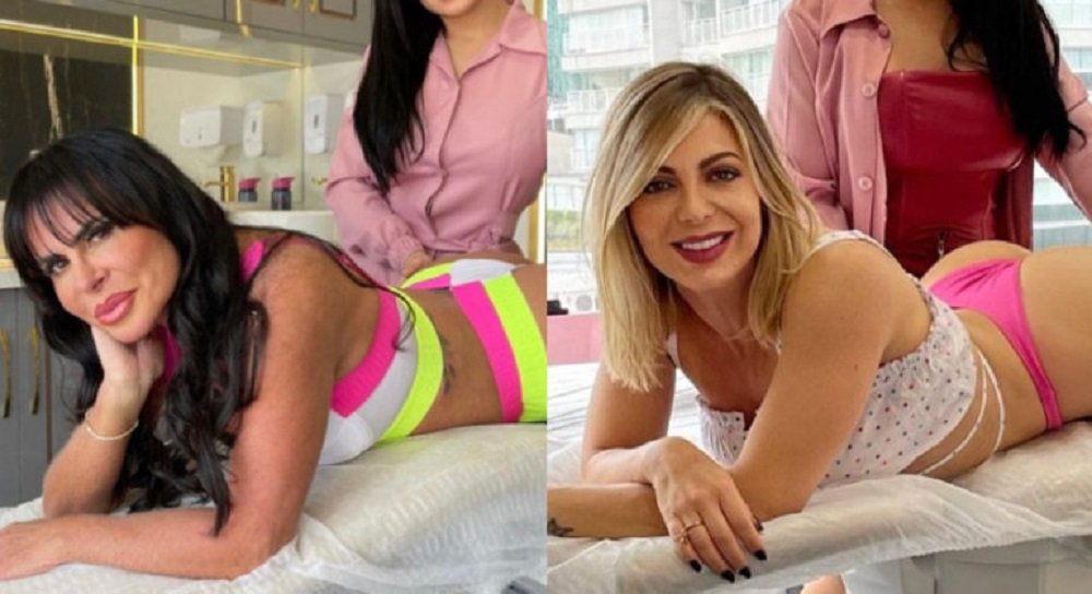 Gretchen e Sheila Mello fazem harmonização no bumbum