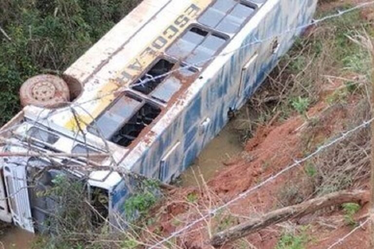 ônibus escolar cair de barranco