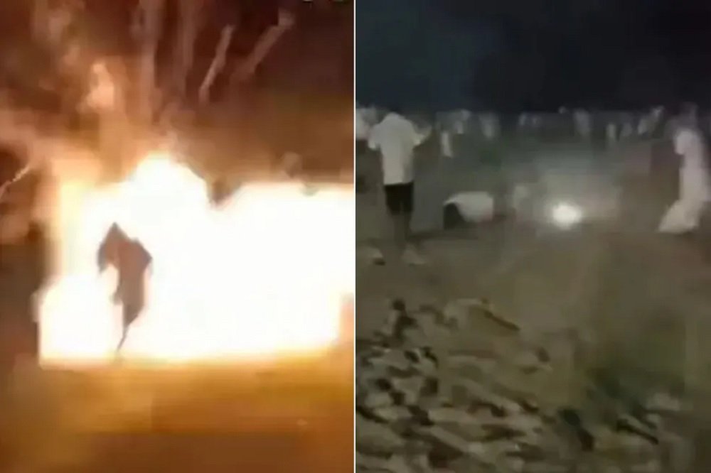Homem que seria o namorado da vítima ficou de joelhos no chão ao perceber como a mulher ficou após a explosão