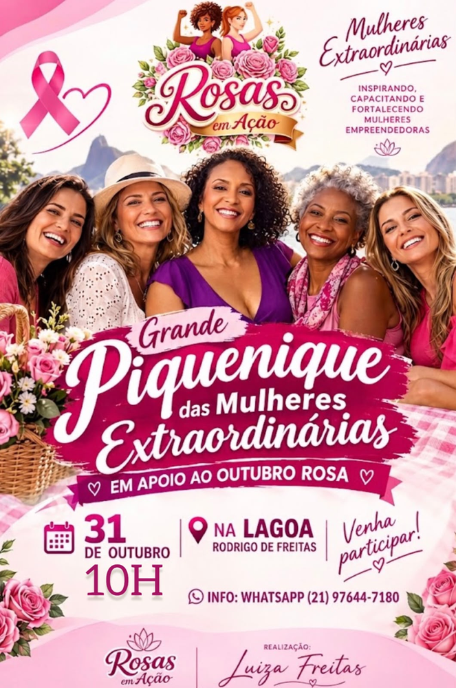Rosas em Ação promove grande piquenique de mulheres na Lagoa em apoio ao Outubro Rosa